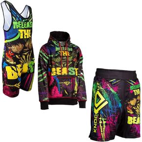 Wrestling Kit - Includes Singlet, Hoodie, & Wrestling Shorts (Release the Beast, Youth Small)
