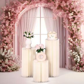 3 Pcs Foldable Cylinder Pedestal Stand for Parties Columns Pedestal Display Stands Round White Cylinder Column Table Roman Pillar for Wedding Birthday Baby Shower Party Decor 15.7/23.6/31.5In
