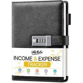 WEMATE Accounting Ledger Book with Lock, Accounting Log, Tracking Income & Expenses Deposits, Expense Tracker Notebook for Small Business Bookkeeping & Personal Use A5 Black 8.5x5.3"
