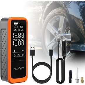 ضاغط هواء محمول منفاخ الإطارات، مضخة هواء لاسلكية محمولة بقوة 160 رطل لكل بوصة مربعة من OCHYIT مع 8000 مللي أمبير في الساعة و12 فولت تيار مستمر مضخة إطار إمداد طاقة مزدوجة للسيارة والدراجة النارية in Kuwait