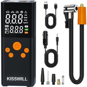 Portable Tire Inflator Air Compressor - DC/AC Air Pump for Car Tires, 150 PSI Electric Air Pump with Pressure Gauge for Car Tires/Motorcycle/Bicycle, Dual-Use Type