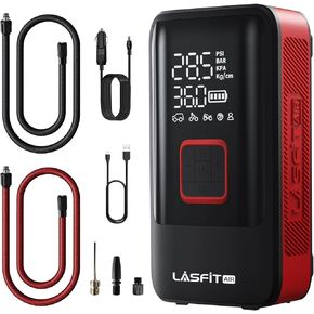 LASFIT AIR TK1 Tire Inflator Portable Air Compressor, 5X Fast Inflation 150PSI 2in1 Cordless 12V DC Electric Auto Pump w/Pressure Gauge, 12000mAH Battery, LED Light for Car, Pickup, Large SUV, Bike