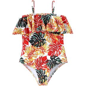 PATPAT Girl's One Piece Ruffle Swimsuits Floral Bathing Suit for Kids Swimwear Beachwear 2-12 Years
