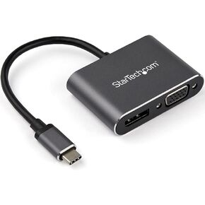 StarTech.com USB C Multiport Video Adapter - USB-C to 4K 60Hz DisplayPort 1.2 or 1080p VGA Monitor Adapter - USB Type-C 2-in-1 DP (HBR2 HDR)/VGA Display Converter- Thunderbolt 3 Compatible (CDP2DPVGA)