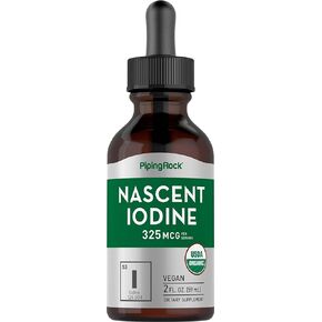 Organic Nascent Iodine Liquid Drops | 2 fl oz | Vegan Supplement | Non-GMO, Gluten Free | by Piping Rock