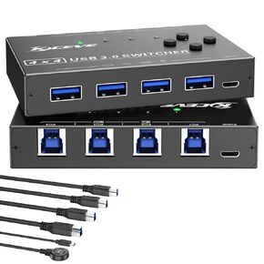 USB 3.0 Switch Selector 4 Computers Share 4 USB 3.0 Ports, 3.0 Switch for Keyboard Mouse Switch,USB Switcher Compatible with Mac/Windows/Linux,Wired Remote and 4 USB 3.0 Cable Included