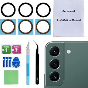 2 Sets Back Rear Camera Lens Glass Replacement for Samsung Galaxy S22 and S22 Plus with pre-Installed Adhesive and Reparing Toolkit