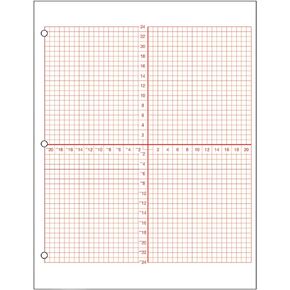 Numbered Axis Graph Paper, 4 Quadrant Grid With 3/16" Squares, Accentuated Axes, Double Sided, Red Lined, 500 Sheet Ream, Three Hole Punched