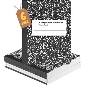 1InTheOffice Graph Paper Composition Notebook, Graph Ruled notebook, Quad Ruled Composition Notebook, 9.75" x 7.5", Black, 6 Pack