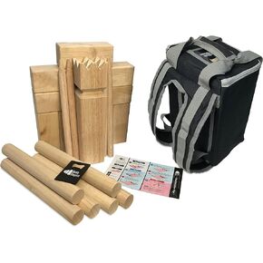 Premium Size Hardwood Kubb Yard Game Set with Backpack, Instruction Card, and Bottle Opener