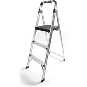 Rubbermaid RM-AUL3G 3-Step Ultra-Light Aluminum Stool with Plastic Top Step, 225 lb Capacity, Silver Finish