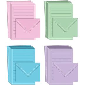 Better Office Products Mini Stationery Set, 100 Piece Set (50 Lined Sheets + 50 Matching Envelopes), 4 Solid Colors, Thin White Border, 5.5 x 8.25 inch, Double Sided Printing, One Side Lined Paper,
