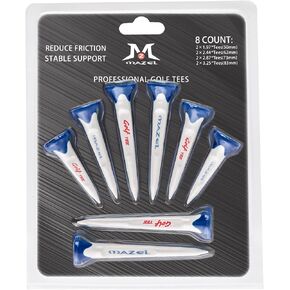 MAZEL Plastic Golf Tees,8 Pack｜Durable and Stable Plastic Tees with Big Cup & 5 Prongs,Reduce Friction & Side Spin