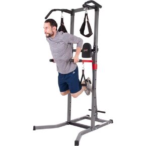 Power Tower 5 in 1 Exercise Equipment, Pull Up Bars, Squat Rack, Dips Machine & More. Sturdy Strength Training, All Body Workout, Adjustable Height, Home Gym, Handles Included, Family Workout,Grey