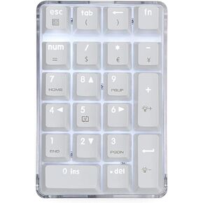 Qisan Mechanical Numeric Keypad GATERON Red Switch Wired Gaming Keypad Crystal Case White Backlit 21 Keys Mini Numpad Portable Keypad Extended Layout White Magicforce