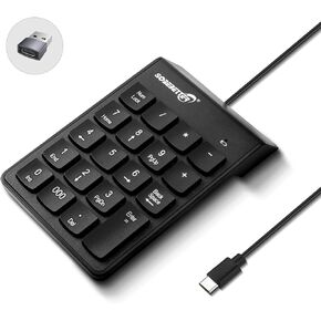 Type C Number Pad, USB Numeric Keypad 19 Keys Plug & Play Financial Accounting Numpad Office Home Portable Mini Keypad Slim Number Keyboard for Laptop Phone PC Tablet Notebook (Black)