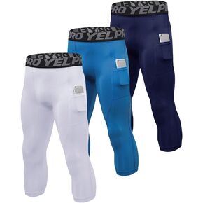 Men's Compression Pants 3/4 One Leg Workout Dry-fit Baselayers Underwear Tights Sport Running Athletic Leggings Capris