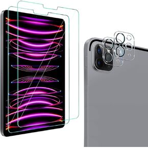 QHOHQ [2+2 Pack] Tempered Glass Screen Protector for iPad Pro 12.9 2022/2021/2020 (6th/5th/4th Generation) with Camera Lens Protector, Ultra HD, Anti-Scratch, Designed for Face ID＆Apple Pencil