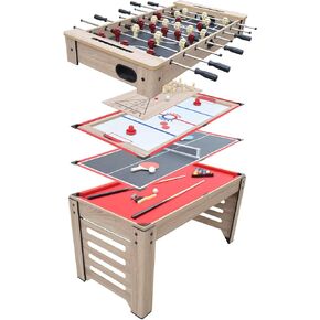 Hathaway Madison 54-in 6 in 1 Multigame Table, Ideal for Family Game Rooms, Includes Billiards, Foosball, Slide Hockey, Table Tennis, Mini-Shuffleboard and Mini-Bowling,Driftwood