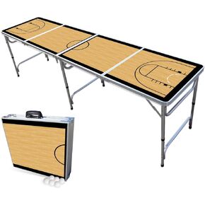 8-Foot Folding Beer Pong Table - Choose Table Model (Base, Cup Holes, LED Lights, Cup Holes & LED Lights) - Basketball Court Edition