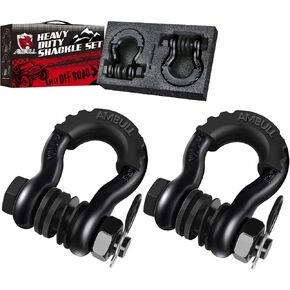 Shackles 3/4 Inch D Ring Shackle (2 Pack) 45,000lb Break Strength with 7/8 Inch Pin, Isolator and Washer Kits for Use with Tow Strap, Winch, Off-Road Jeep Truck Vehicle Recovery, Black