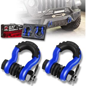 Shackles 3/4 Inch D Ring Shackle (2 Pack) 45,000lb Break Strength with 7/8 Inch Pin, Isolator and Washer Kits for Use with Tow Strap, Winch, Off-Road Jeep Truck Vehicle Recovery, Black
