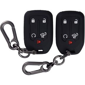 JKCOVER 2PCS Smart Key Fob Case Cover Compatible with 2019 2020 2021 2022 Chevrolet Chevy Silverado and GMC Sierra 1500 2500HD 3500HD Accessories Silicone Black Remote Key Chain Protector (5 Button)