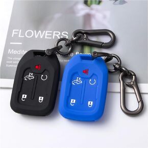 JKCOVER 2PCS Smart Key Fob Case Cover Compatible with 2019 2020 2021 2022 Chevrolet Chevy Silverado and GMC Sierra 1500 2500HD 3500HD Accessories Silicone Black Remote Key Chain Protector (5 Button)