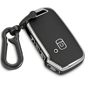 for Kia Key fob Cover,case with Keychain,Soft TPU Protection Key Shell/Skin,4-5Buttons fit Cerato Ceed Forte NIRO Sorento Seltos Soul Telluride Remote Key(Black Silver)