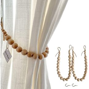 DecoAzul Curtain tiebacks - Curtain holdbacks - Boho curtain tiebacks - Farmhouse curtain holder - Wood bead curtain ties - Curtain Tie Backs - Curtain Hooks - Curtain Holder - Wood Curtain Holdbacks