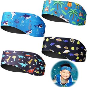 Zhanmai 4 Pieces Kids Swimming Headband Adjustable Swimmer's Headband Waterproof Water Headband Ears Band Kids Swimming Ear Covers for Ear Protection (Mermaid Style,22 Inch)