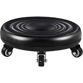 Lanstics Low Roller Seat Short Stools with Wheel Chair PU Leather Rolling Stool Seats Universal Wheels for Home Office Fitness Round Roller Seat Stool (Black)