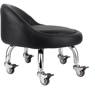 Pedicure Stool Low Roller Seat Wheel Stool,Swivel Stool Round Stool with Wheels, Black Low Chair with Wheels,PU Leather (Black StyleB)
