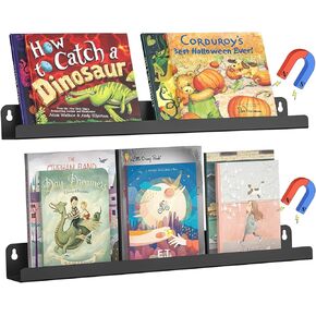 MFTEK Magnetic Book Shelf 2 Pack Book Rack Organizer, Magnetic Shelf for White Board, Refrigerator Storage, Wall Floating Shelves Book Display Shelf for Home Classroom Office