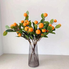2 Pcs Artificial Tangerine Branches 25Inch Simulation Orange Tangerine Branch Stems with Green Leaves Lifelike Kumquat Tangerine Bouquet Fake Fruit Prop for Vase Home Decor
