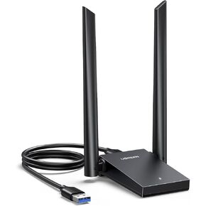 UGREEN WiFi Adapter, AX1800 WiFi 6 Adapter for Desktop PC with Dual 5dBi High Gain Antennas, 5G/2.4G Dual Band, USB 3.0, WAP3-SAE, 3FT Micro USB Cable, WiFi Dongle Supports Windows 10/11