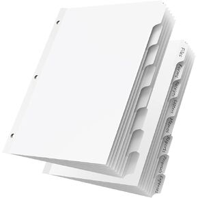 16Pcs/2 Set Binder Dividers with Tabs, 8 White Tab for 3 Ring Binder Dividers, White Page Folder Dividers for 3 Ring Binder Sheet Paper Protectors, Notebook Binder Sleeves with Pockets