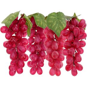 Woration 4 Bunches Artificial Grape Lifelike Simulation Fruit Decorative Fake Black Grapes with Vines Kitchen Office Garden Home Prop Cabinet Display (36 kernels)