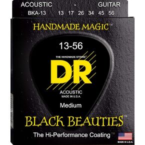 DR Strings Acoustic Guitar Strings, Black Beauties - Black Coated, 13-56
