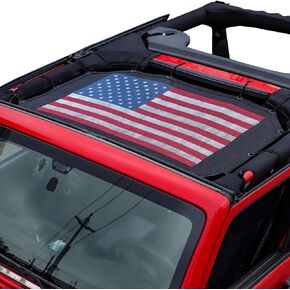 JeCar American Flag Sunshade Mesh Bikini Top Sun Shade UV Protection for 2007-2018 Jeep Wrangler JK & Unlimited