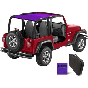 Shadeidea Sun Shade for Jeep Wrangler TJ 1997-2006 ظلة علوية أمامية + خلفية - غطاء شاشة شبكي أسود مانع للأشعة فوق البنفسجية مع حقيبة تخزين حقيبة الإمساك - ضمان 10 سنوات