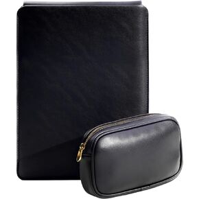 PU Leather Padded Laptop Sleeve Bag 13Inch Compatible with New MacBook Air 13.6 M2 A2681, 2022 MacBook Pro 13 M2 A2686 with Charger Pouch Color Black