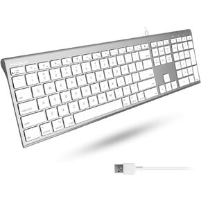 لوحة مفاتيح كمبيوتر سلكية USB رفيعة للغاية من Macally - لوحة مفاتيح Apple أو Windows متوافقة - لوحة مفاتيح كاملة الحجم مع 20 مفتاح لوحة مفاتيح Mac - لوحة مفاتيح منخفضة المستوى لسطح المكتب iMac، Macbook Pro/Air