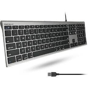 Macally Ultra Slim USB Wired Computer Keyboard - Compatible Apple Keyboard or Windows - Full Size Keyboard with 20 Mac Keyboard Keys - Low Profile Keyboard for iMac Desktop, Macbook Pro/Air