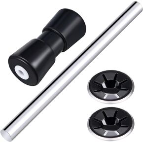 4 Pcs 8 Inch Heavy Duty Boat Trailer Roller Set Including 1 Black Rubber Shaft Keel 1 Pcs 9-3/8 Inch Silver Zinc Plated Steel Roller Shaft 2 Nuts for 8 Inch Roller Boat Part Accessories