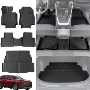 JDMCAR Floor Mats Compatible with Toyota Rav4 Accessories 2024 2023 2022 2021 2020 2019 | Set of 4: Floor Mat*3 and Cargo Liner