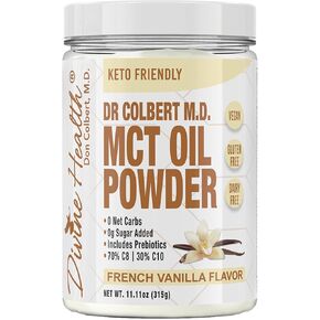 Keto Zone® MCT Oil Powder | French Vanilla | 315 G | 30 Day Supply | Dr. Colbert's Keto Zone Diet Book | Coffee Creamer | 70% C8 30% C10 | 0 Net Carbs in Kuwait
