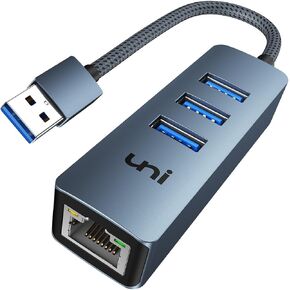uni USB to Ethernet Adapter, USB 3.0 Hub with 100/1000 Mbps RJ45 Ethernet Driver Free, Sturdy Aluminum 4-in-1 USB-A to LAN Network Adapter Compatible with iMac, PC, Chromebook Laptops, and More