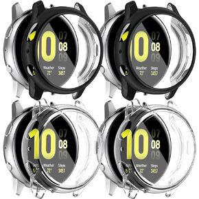 [4 Pack] Amzpas Compatible with Samsung Galaxy Watch Active 2 Screen Protector Case 40mm, Soft TPU Full Around Cover for Samsung Galaxy Active 2 Smartwatch (Black, Black, Clear, Clear, 40mm)
