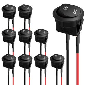 weideer 10PCS ON/Off Switch 12V Rocker Toggle Switch SPST Mini 20mm 6A/250V 10A/125V AC Circle 12 Volt Switch with Wires for Car RV Marine Boat KCD1-5-101-ON Off-X